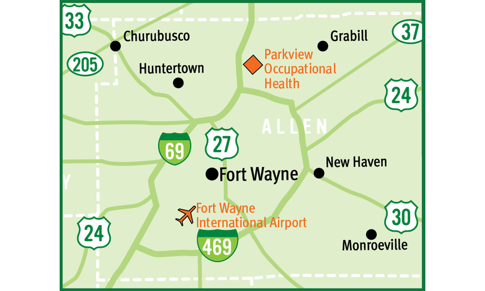 Fort Wayne map showing airport