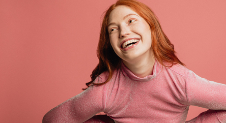 Woman with pink background